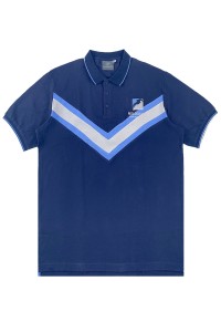 訂做男裝短袖寶藍色馬術障礙Polo恤  時尚設計藍色撞白色間條貼布 澳洲馬術 跳欄  3鈕扣胸筒  撞色袖邊  100%C   P1543